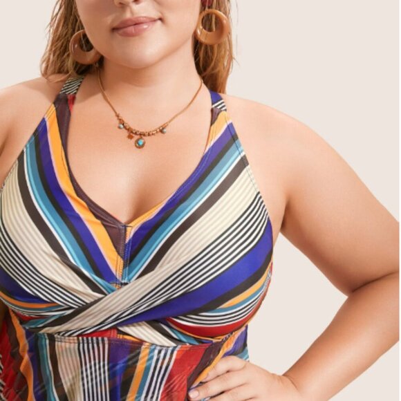 BloomChic Size XL Color Stripes Twist Hanky Hem Swim Dress - Picture 4 of 8